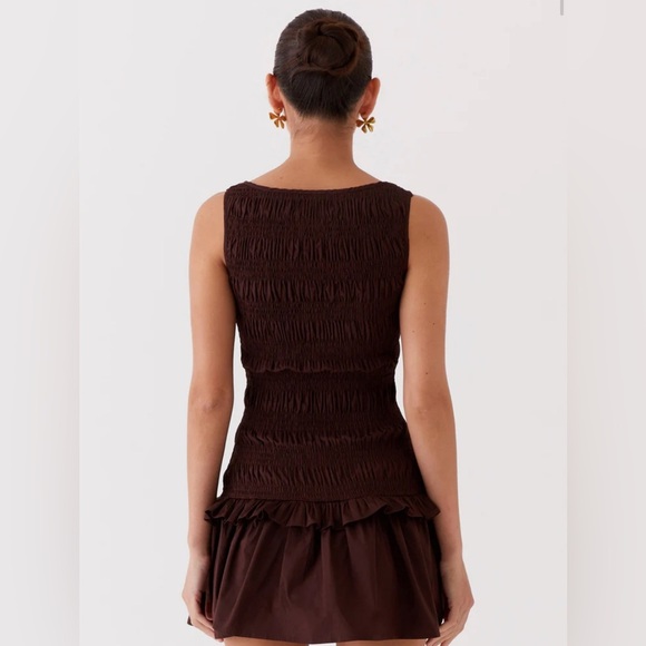 NWT Peppermayo Exclusive - Garden Kisses Shirred Mini Dress - Chocolate, Size 6 - Picture 5 of 15